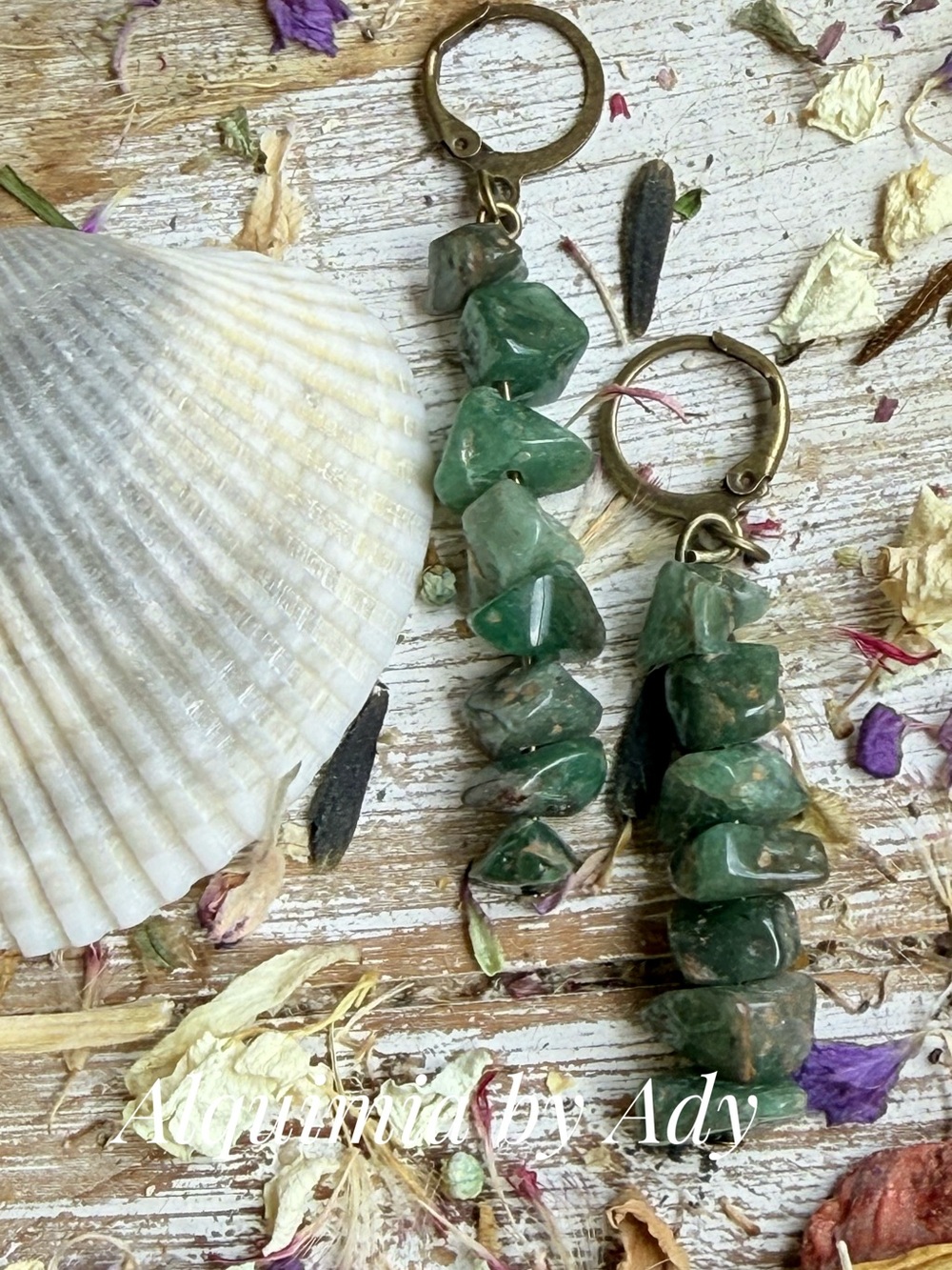 Green Gemstone Dangle Earrings - Handmade Women Jewelry